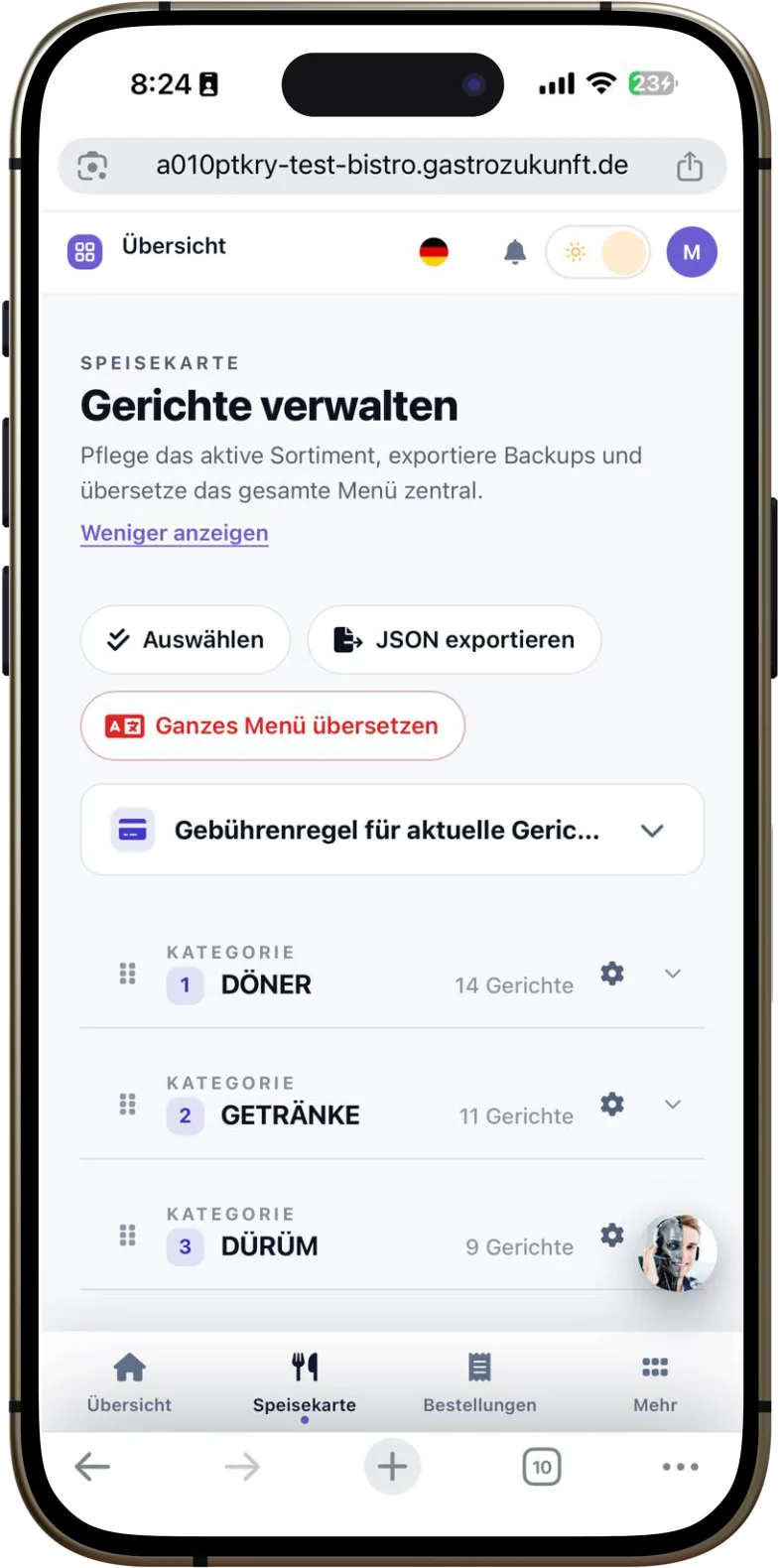 Restaurantverwaltung auf dem Smartphone
