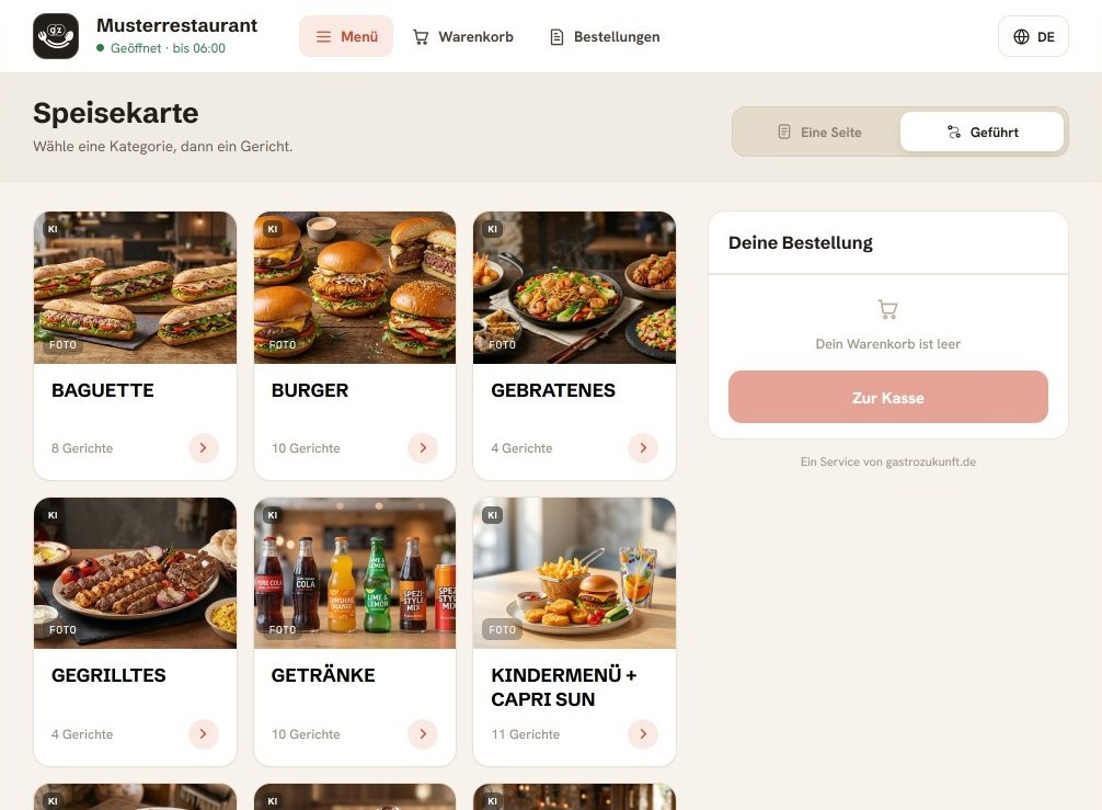 GastroZukunft – Bestellseite eines Restaurants auf dem Smartphone