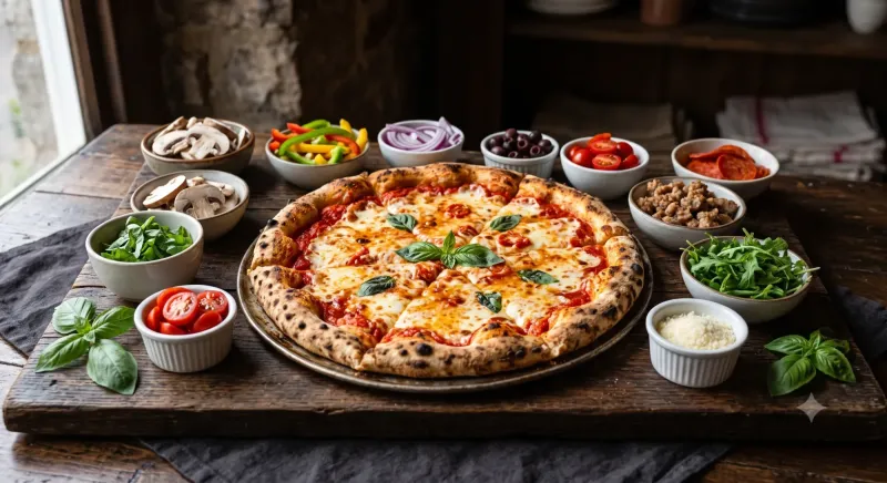 Eine Pizza mit bis zu fünf Belägen